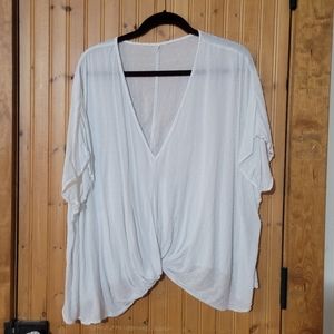 Sheer plus size white oversized cropped shirt